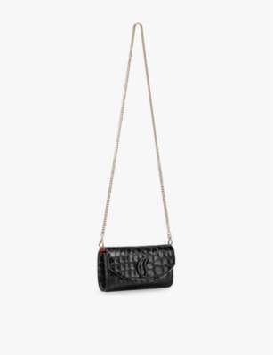 Christian Louboutin Womens Black Loubi54 Croc-embossed Leather Wallet-on-chain In Black