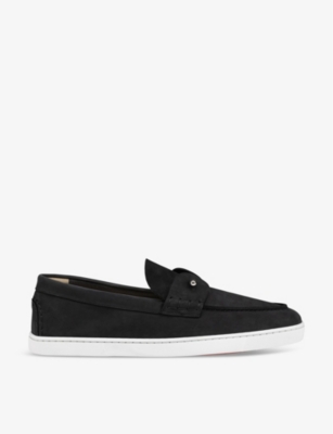 Shop Christian Louboutin Mens Black Chambeliboat Leather Low-top Boat Shoes