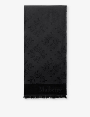 MULBERRY: Logo-jacquard rectangular silk-blend scarf
