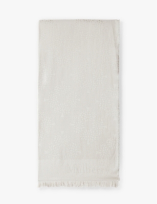 MULBERRY: Logo-motif fringed-edge silk and cotton-blend scarf