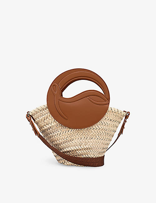CHRISTIAN LOUBOUTIN: Biloumoon small straw and leather top-handle basket bag