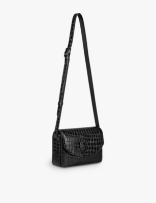 CHRISTIAN LOUBOUTIN WOMENS LOUBI54 CROC-EMBOSSED LEATHER CROSSBODY BAG BLACK 