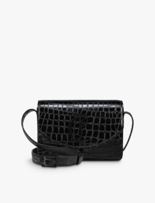 CHRISTIAN LOUBOUTIN WOMENS LOUBI54 CROC-EMBOSSED LEATHER CROSSBODY BAG BLACK 