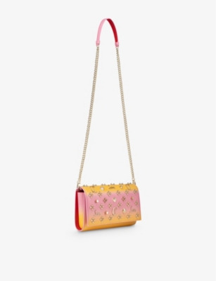 Shop Christian Louboutin Paloma Charm-embellished Leather Clutch Bag In Degraftersun/gold