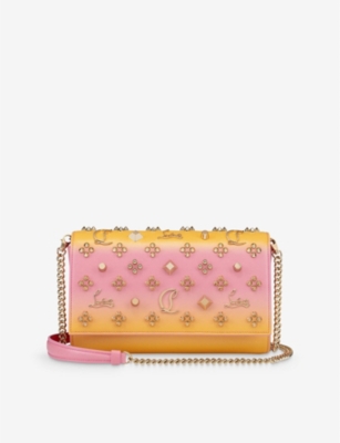 Shop Christian Louboutin Paloma Charm-embellished Leather Clutch Bag In Degraftersun/gold