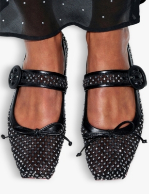 Shop Christian Louboutin Womens Black Mamastrapitina Crystal-embellished Mesh And Leather Ballet Flats