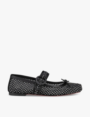 Shop Christian Louboutin Womens Black Mamastrapitina Crystal-embellished Mesh And Leather Ballet Flats