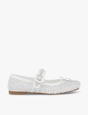 Shop Christian Louboutin Women's Bianco Mamastrapitina Crystal-embellished Leather And Fabric Flats