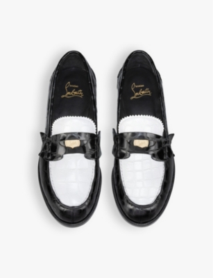 Christian Louboutin Donna Croc-embossed Leather Penny Loafers In White/black