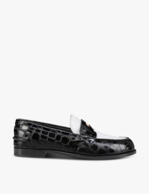 Christian Louboutin Donna Croc-embossed Leather Penny Loafers In White/black