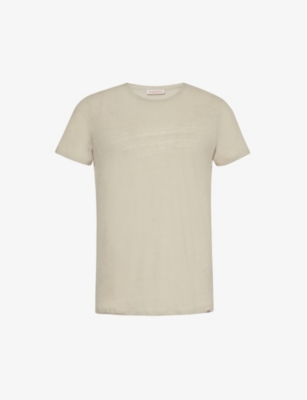 Shop Orlebar Brown Men's Pebble Brand-tab Round-neck Linen T-shirt
