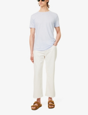 Shop Orlebar Brown Men's Soft Blue Ob-t Short-sleeved Linen T-shirt