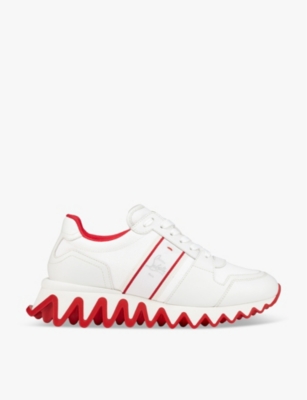 Shop Christian Louboutin Women's White Nastroshark Chunky-sole Leather Low-top Trainers