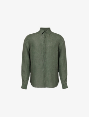 Shop Orlebar Brown Men's Light Kombu Giles Regular-fit Linen Shirt