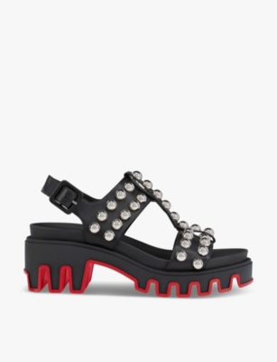 Shop Christian Louboutin Womens  Duniclou Leather Sandals In Black