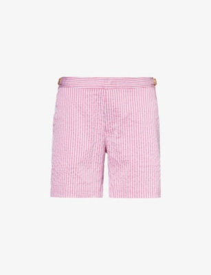 Shop Orlebar Brown Men's White/seashell Pink Bulldog Stripe-print Regular-fit Stretch-woven Shorts