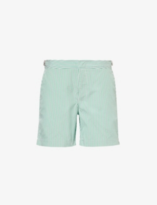 Shop Orlebar Brown Men's Fresh Lawn/white Stripe Bulldog Logo-tab Regular-fit Swim Shorts