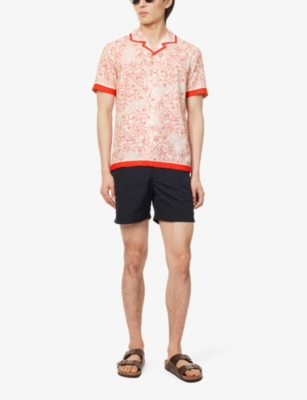 Shop Orlebar Brown Hibbert Floral-print Regular-fit Woven Shirt In Summer Red/white Sand