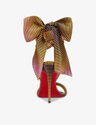 Shop Christian Louboutin Womens Multi Sandale Du Désert 100 Ribbon-tie Graphic-print Satin-crepe Heeled S