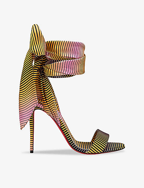 CHRISTIAN LOUBOUTIN: Sandale du Désert 100 ribbon-tie graphic-print satin-crepe heeled sandals