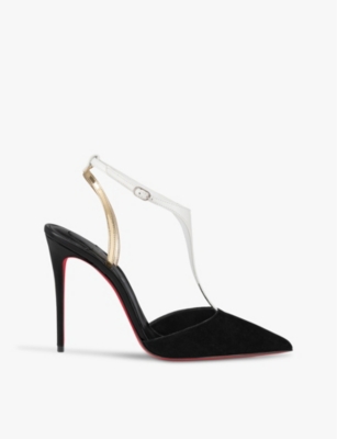 Shop Christian Louboutin Womens  Athina 100 Colour-blocked Suede Heeled Courts In Black/multi