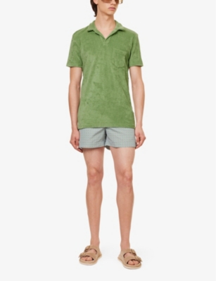 Shop Orlebar Brown Mens  Short-sleeve Terry-towelling Organic-cotton Polo Shirt In Fresh Lawn