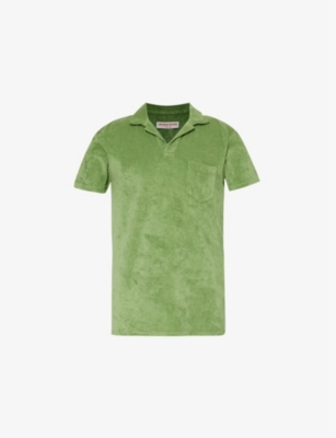 Shop Orlebar Brown Mens  Short-sleeve Terry-towelling Organic-cotton Polo Shirt In Fresh Lawn