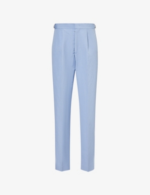Shop Orlebar Brown Men's Springfield Blue Carsyn Long-sleeve Linen And Cotton-blend Trousers
