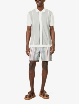 Shop Orlebar Brown Men's White/grey/night Iris Tiernan Ripley Stripe-pattern Cotton-knit Shirt