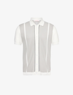 Shop Orlebar Brown Men's White/grey/night Iris Tiernan Ripley Stripe-pattern Cotton-knit Shirt