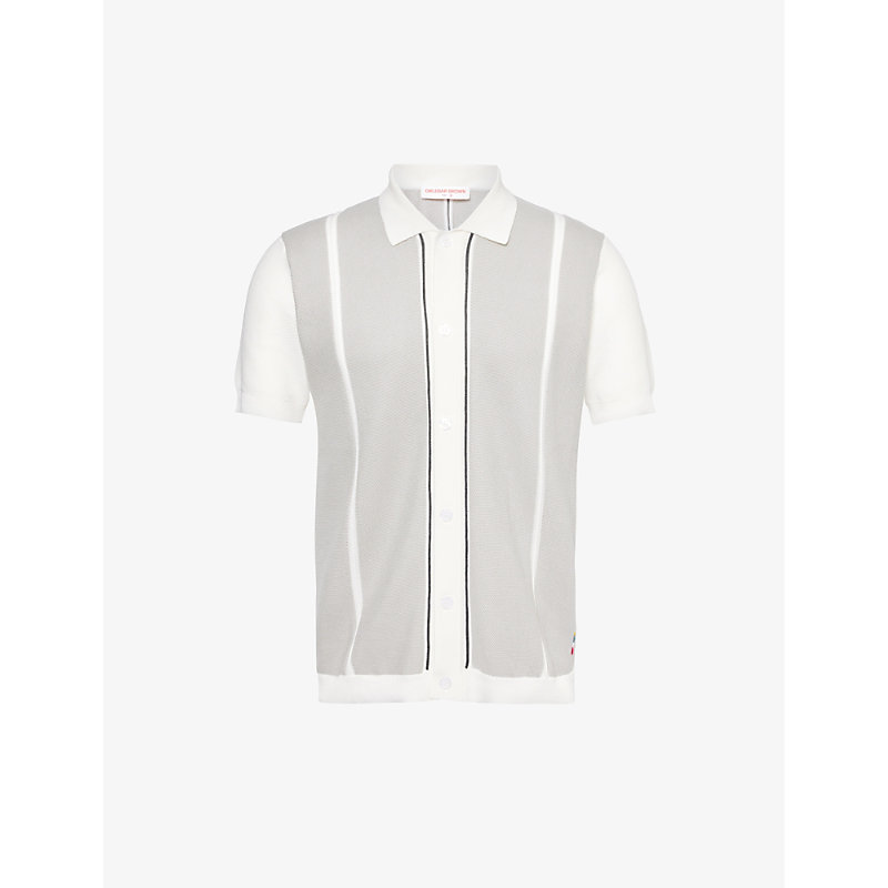 Orlebar Brown Tiernan Ripley Stripe-pattern Cotton-knit Shirt In White/grey/night Iris