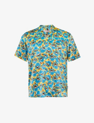 Shop Orlebar Brown Men's Lemon Meringue Maitan Petal-print Relaxed-fit Silk Shirt