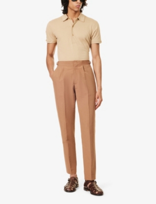 Shop Orlebar Brown Men's Cinnamon Coffee Carsyn Pressed-crease Straight-leg Linen And Cotton-blend Trouse
