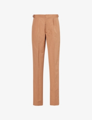 Shop Orlebar Brown Men's Cinnamon Coffee Carsyn Pressed-crease Straight-leg Linen And Cotton-blend Trouse