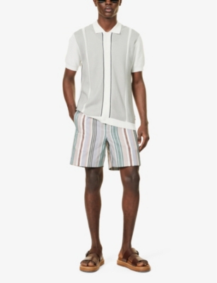 Shop Orlebar Brown Men'salex Stripe-pattern Elasticated-waist Cotton Shorts In Multi