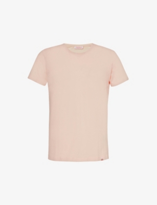 Shop Orlebar Brown Men's Pink Sand Brand-tab Round-neck Cotton T-shirt
