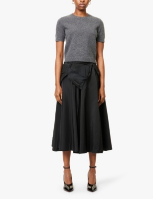 Shop Maison Margiela Womens  Bodice-trim Circle-silhouette Woven Midi Skirt In Black