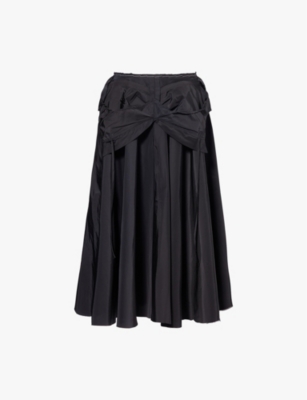 Shop Maison Margiela Womens  Bodice-trim Circle-silhouette Woven Midi Skirt In Black