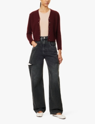 MAISON MARGIELA: Slashed faded-wash wide-leg mid-rise jeans