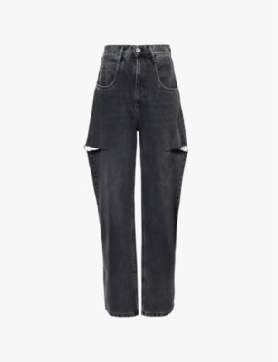 MAISON MARGIELA: Slashed faded-wash wide-leg mid-rise jeans