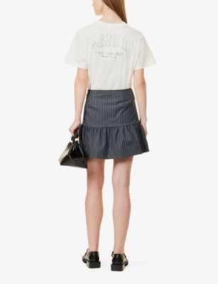 Ganni Womens Egret Crystal-embellished Organic-cotton T-shirt In Egret