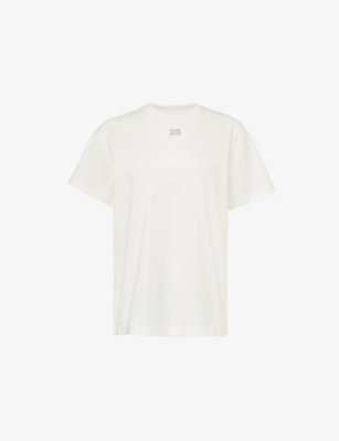Ganni Womens Egret Crystal-embellished Organic-cotton T-shirt In Egret