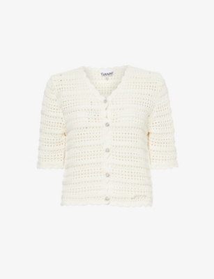 GANNI: Pointelle-knit organic-cotton knitted cardigan