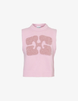 GANNI: Brushed-texture graphic-pattern knitted top