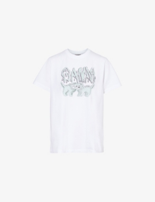 GANNI: Love Cats graphic-pattern organic-cotton T-shirt