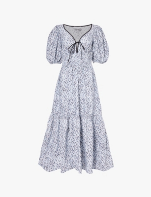 GANNI: Floral-print V-neck organic-cotton maxi dress
