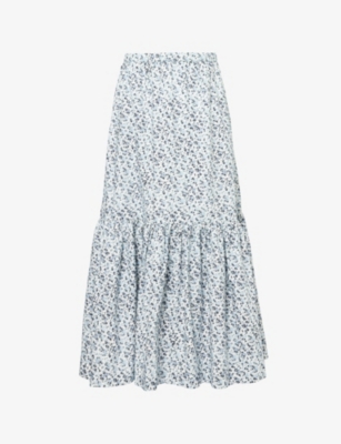 GANNI: Tiered-hem graphic-pattern organic-cotton maxi skirt