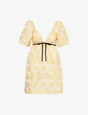 GANNI: V-neck floral-pattern recycled polyester-blend mini dress