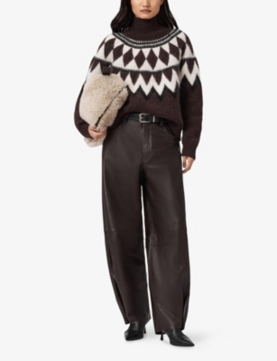 Allsaints Womens Oxblood Red Tara Funnel Neck Knitted Jumper Xs In Black