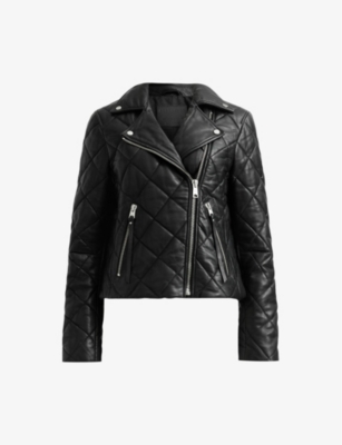 Allsaints Womens Dalby Regular-fit Quilted Leather Biker Jacket Black